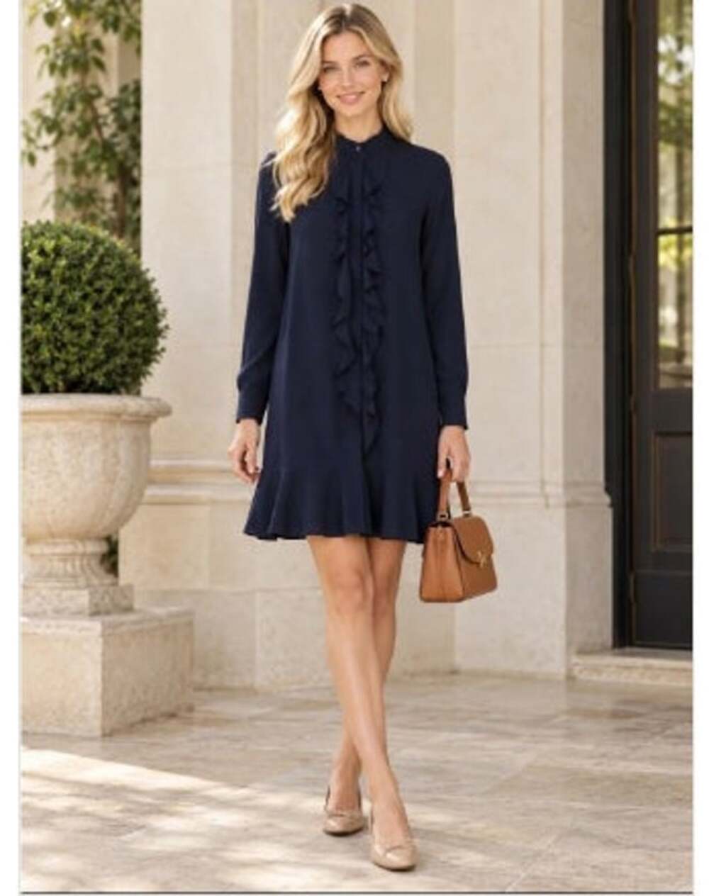 New NWT Tory Burch Jane Dress Long Sleeve Navy Size 2 Holiday Fall Dress Ruffle